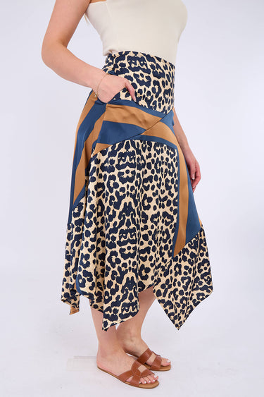 Leopard Scarf Print Asymmetric Hem Skirt