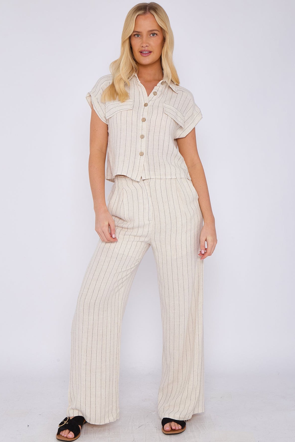 Stone Striped Cotton Linen Shirt and Trousers set