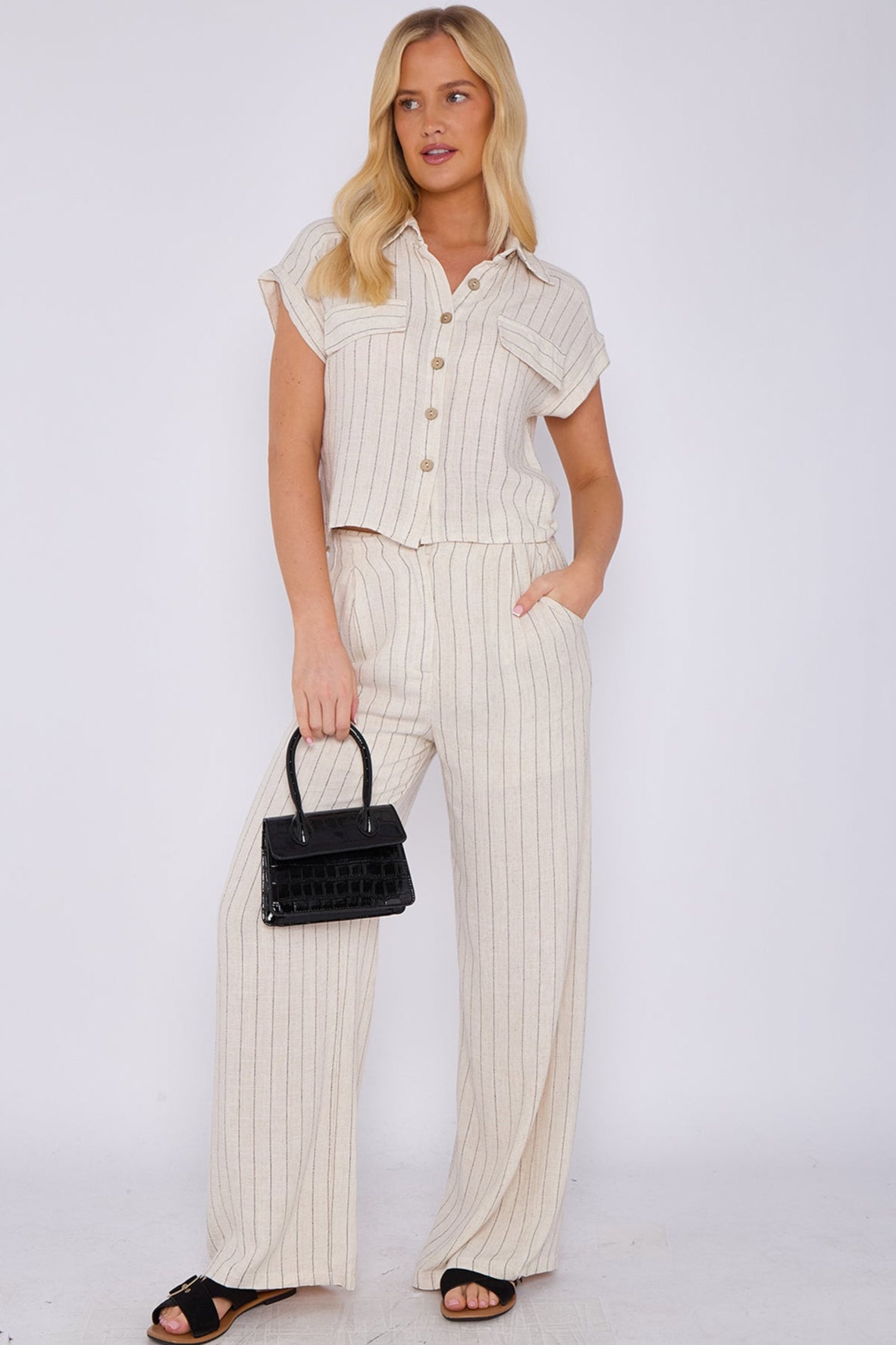 Stone Striped Cotton Linen Shirt and Trousers set