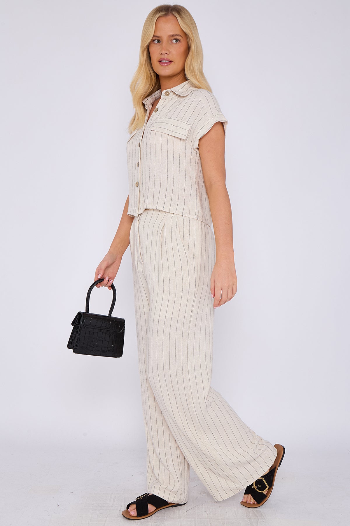 Stone Striped Cotton Linen Shirt and Trousers set