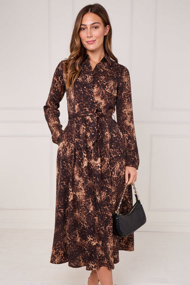 Brown Leopard Print Midaxi Shirt Dress
