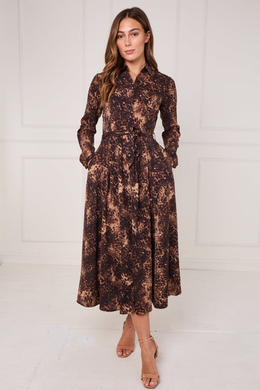 Brown Leopard Print Midaxi Shirt Dress