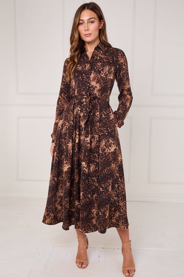 Brown Leopard Print Midaxi Shirt Dress