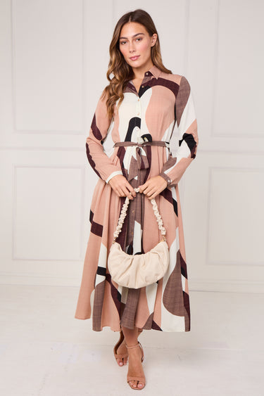 Blush Abstract Print Mdiaxi Shirt Dress