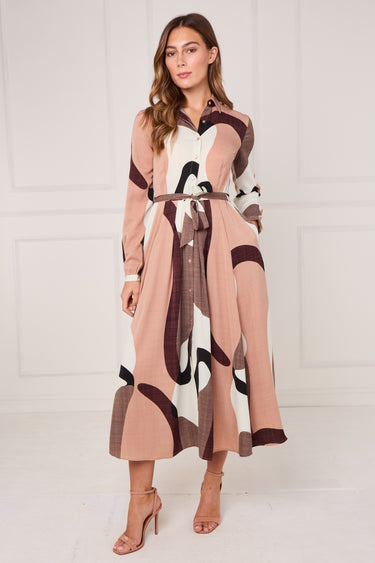 Blush Abstract Print Mdiaxi Shirt Dress