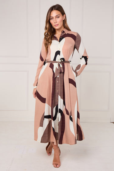 Blush Abstract Print Mdiaxi Shirt Dress