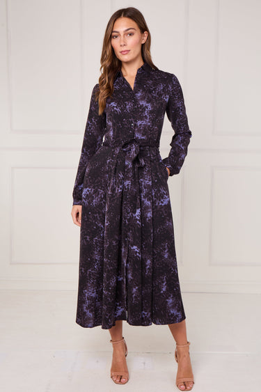 Black Violet Leopard Print Midaxi Shirt Dress