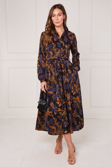 Purple Bronze Abstract Print Midaxi Shirt Dress