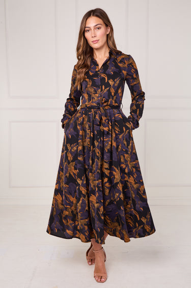 Purple Bronze Abstract Print Midaxi Shirt Dress