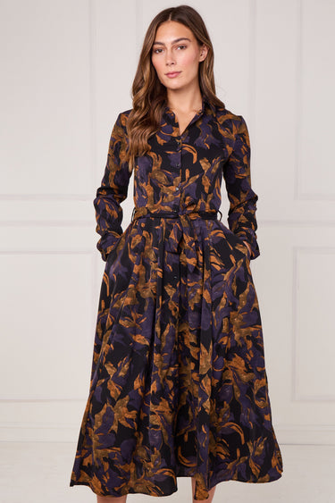 Purple Bronze Abstract Print Midaxi Shirt Dress