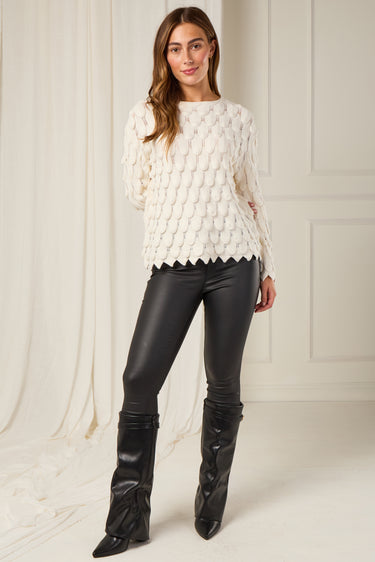 Cream Scallop Textured Knit Jumper