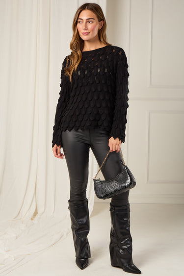 Black Scallop Textured Knit Jumper