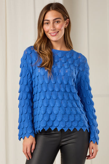 Blue Scallop Textured Knit Jumper