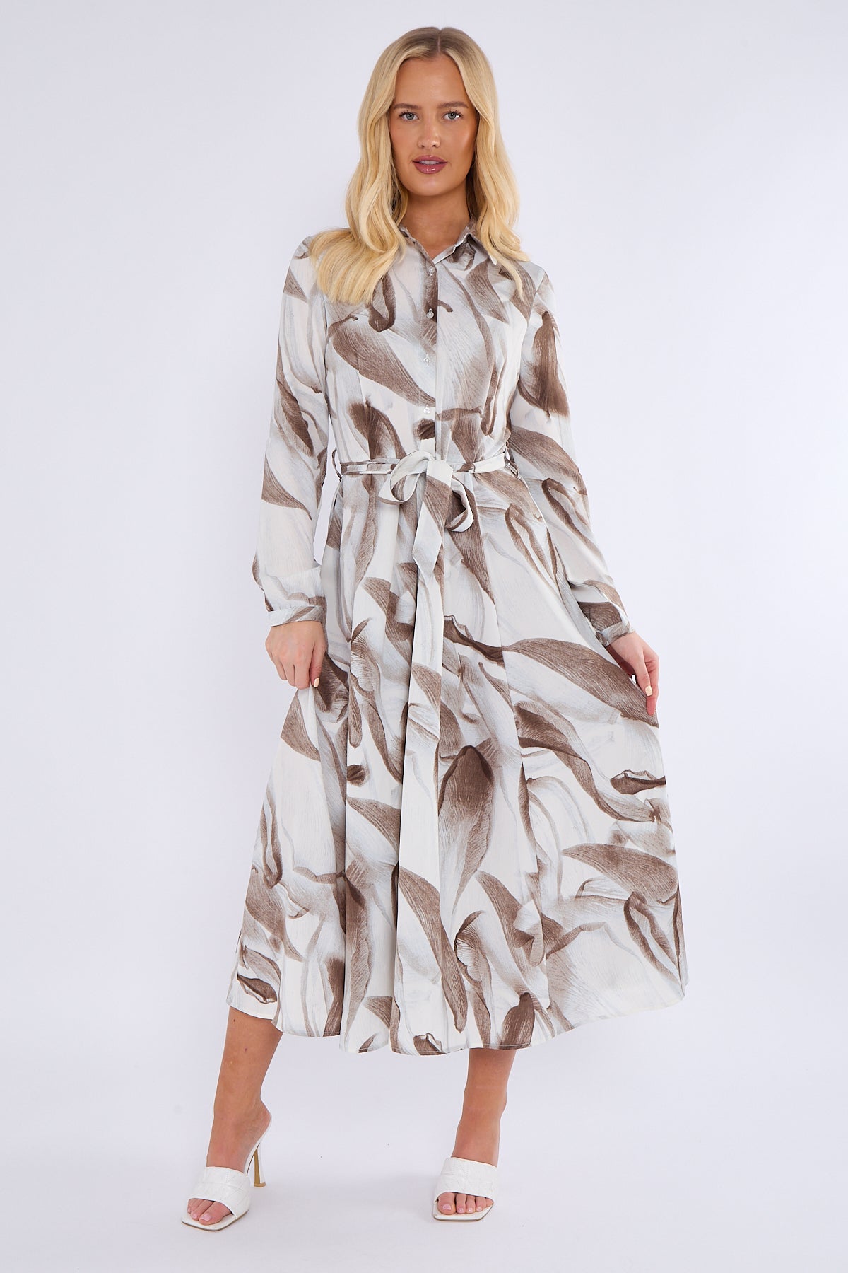 Grey Abstract Print Midaxi Shirt Dress