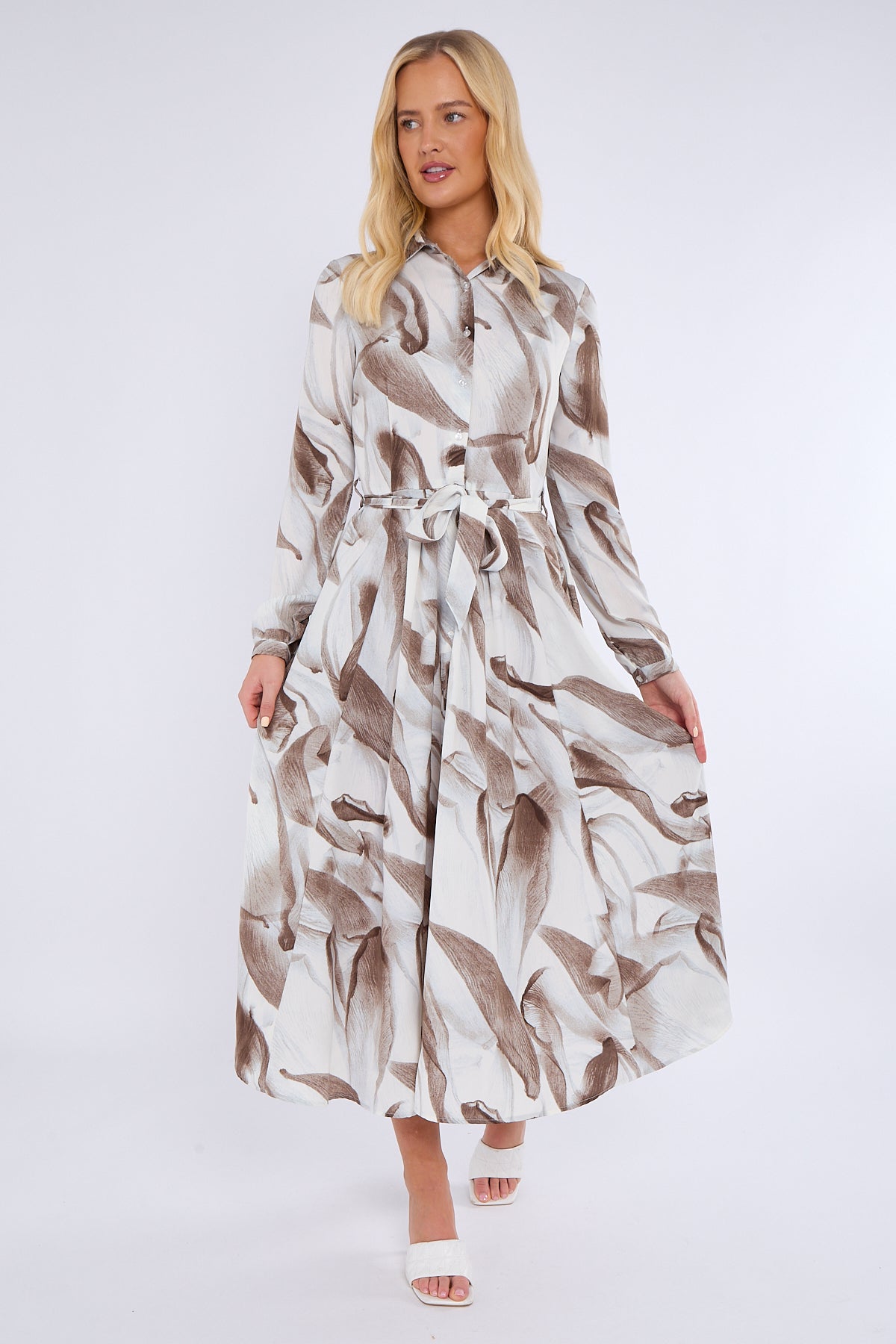 Grey Abstract Print Midaxi Shirt Dress