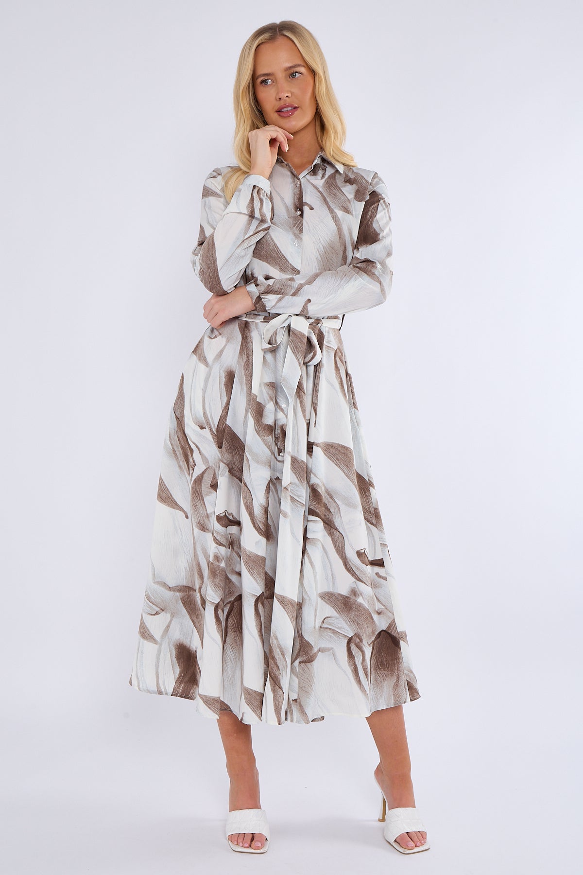 Grey Abstract Print Midaxi Shirt Dress