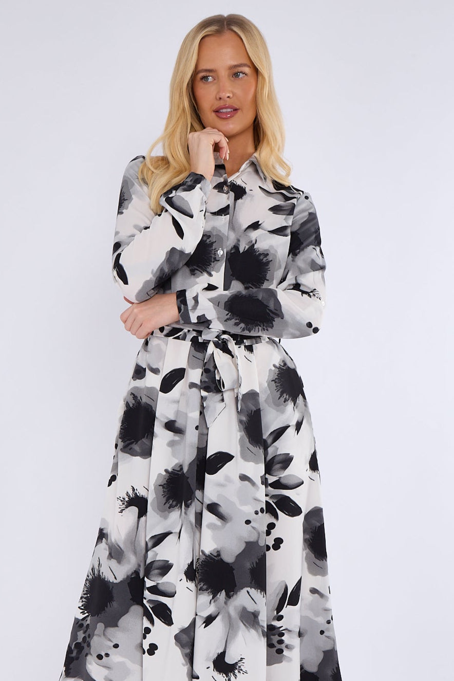Monochrome Abstract Print Midaxi Shirt Dress