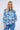 Blue Mosaic Print Shirred Neck Satin Top