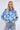 Blue Mosaic Print Shirred Neck Satin Top