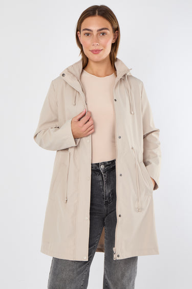 Beige Hooded Drawstring Parka