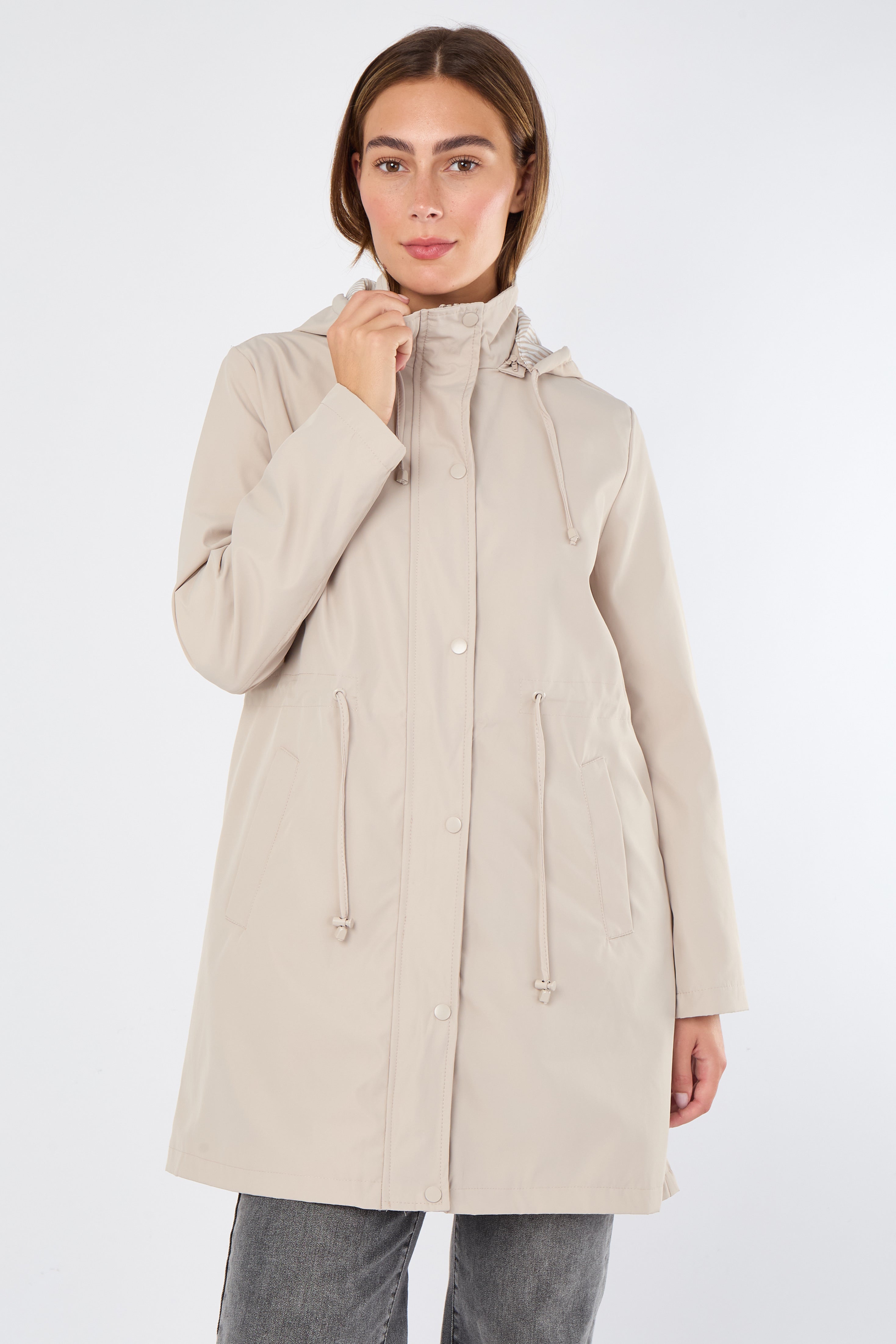 Beige Hooded Drawstring Parka