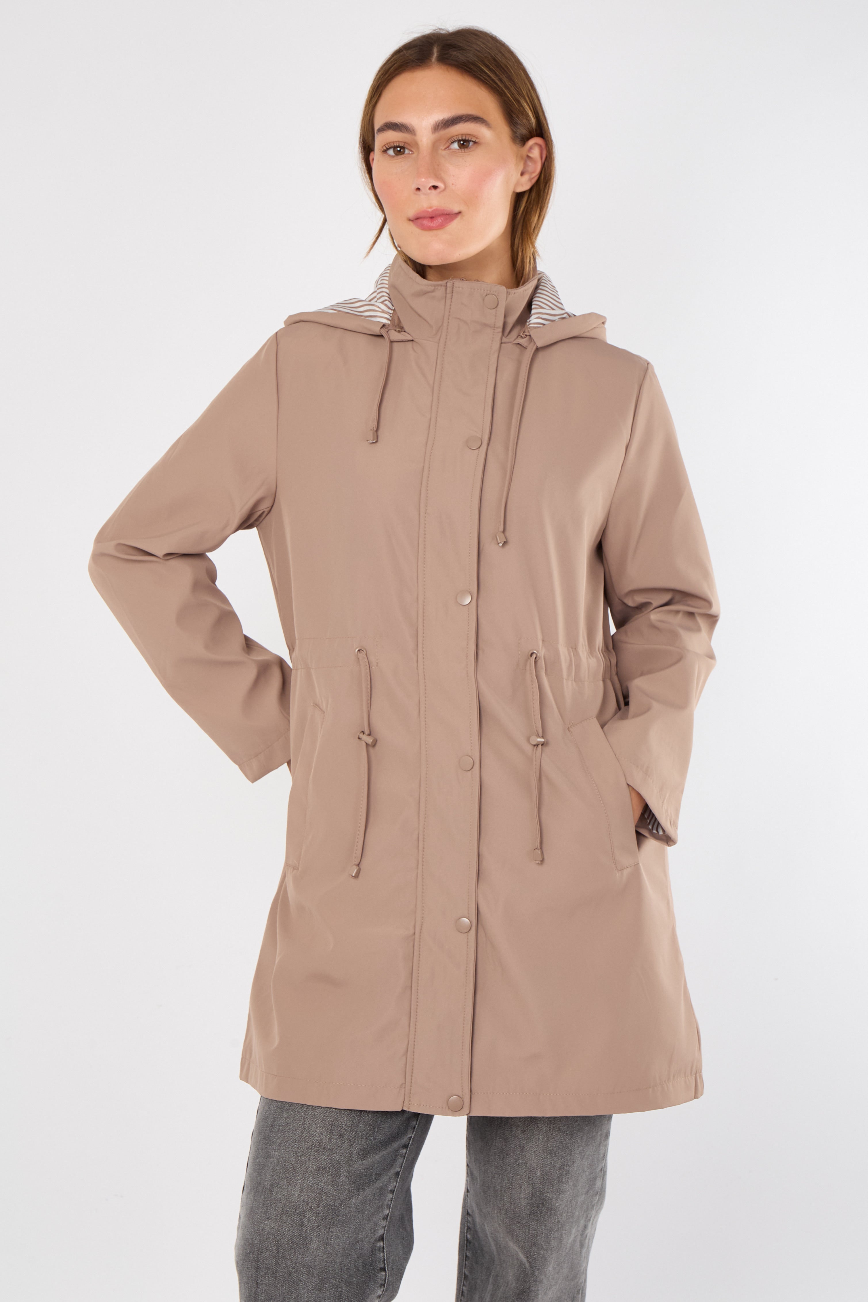 Taupe Hooded Drawstring Parka