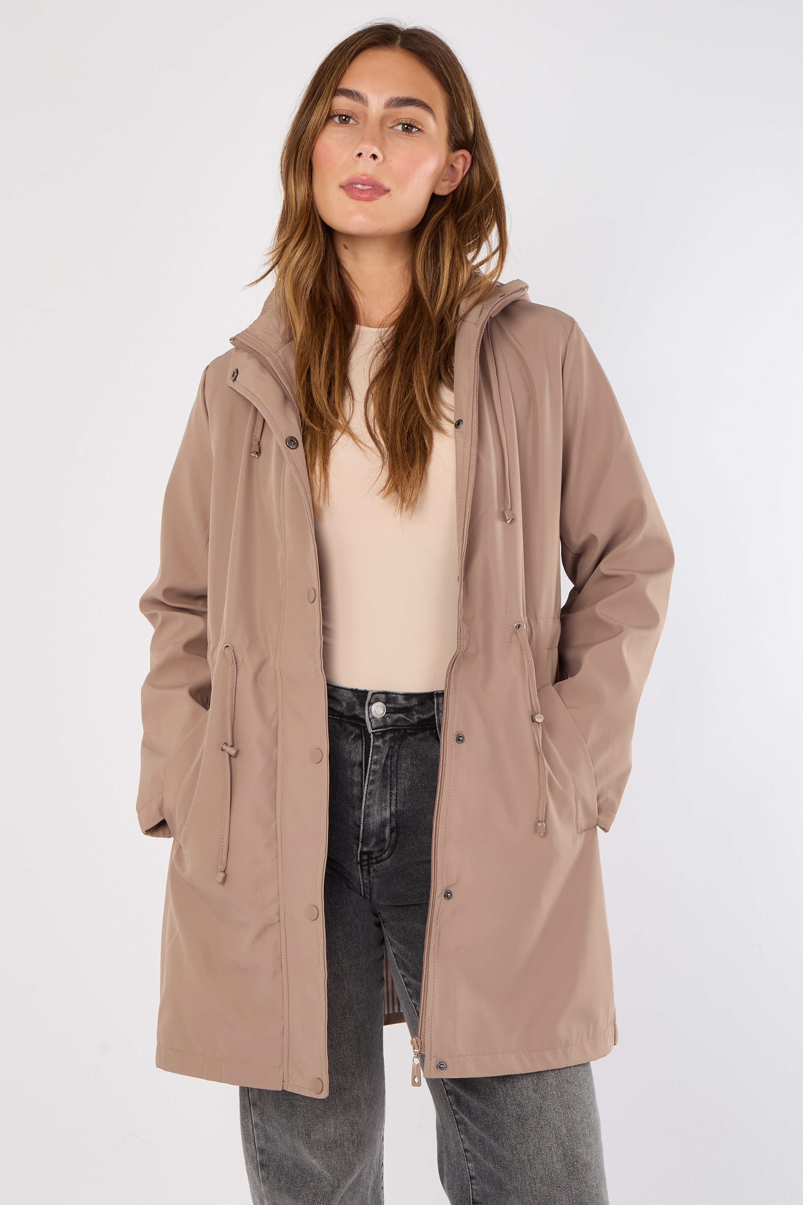 Taupe Hooded Drawstring Parka