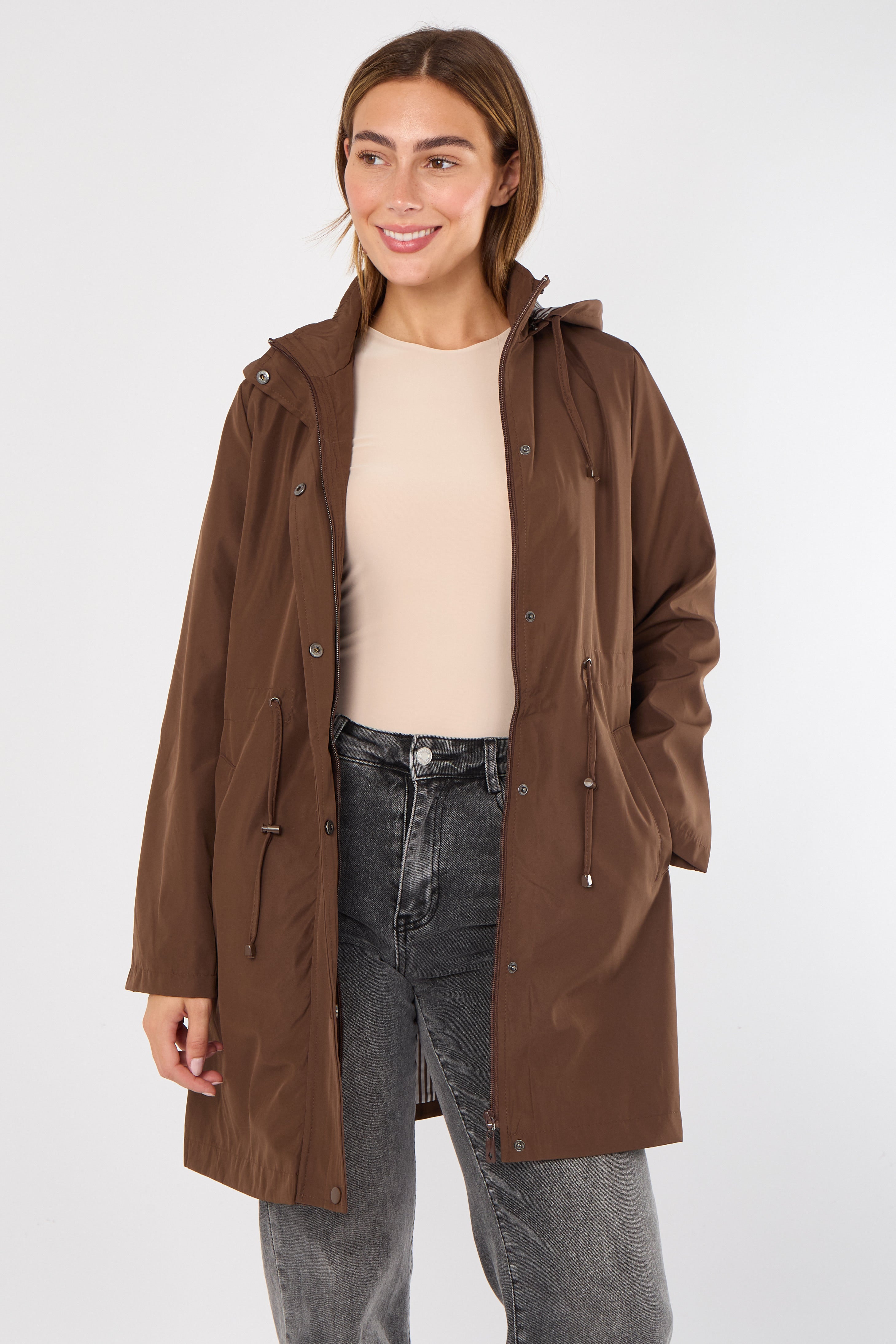 Chocolate Hooded Drawstring Parka