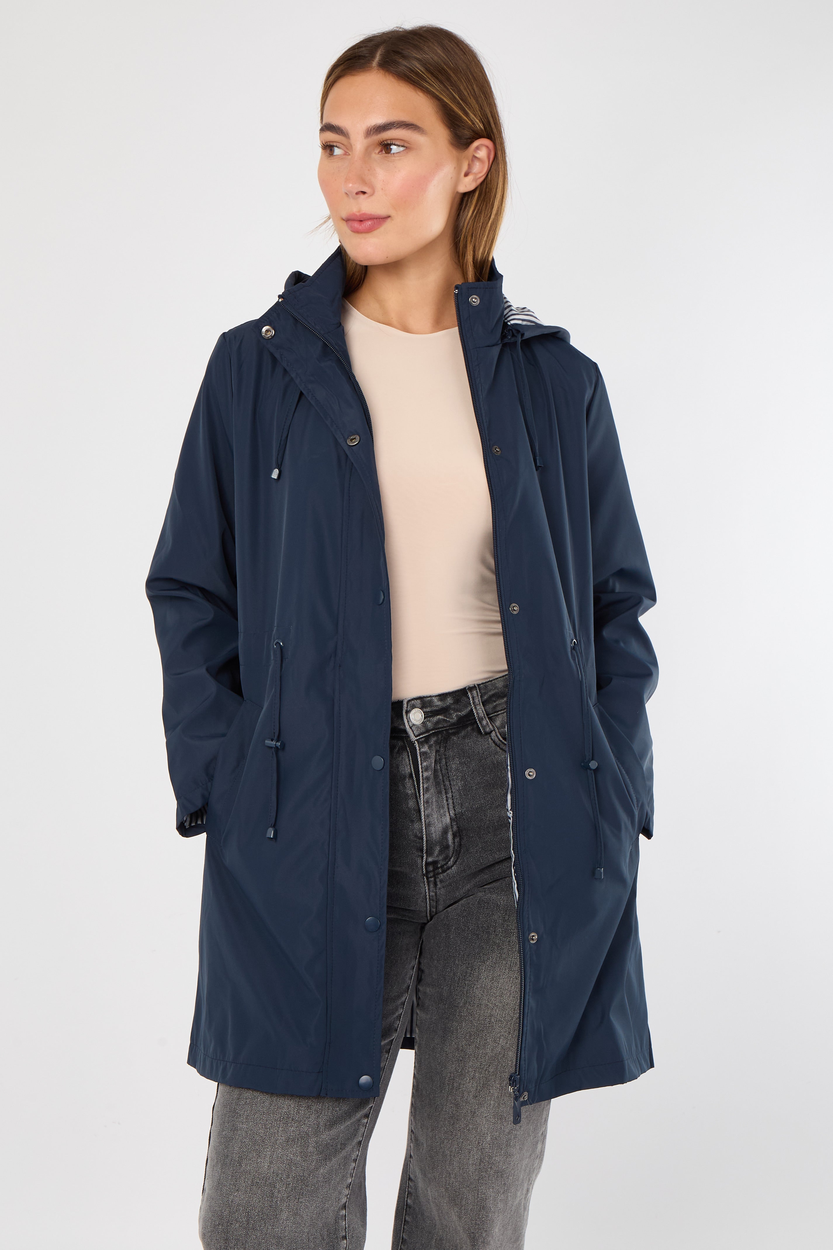 Navy Hooded Drawstring Parka