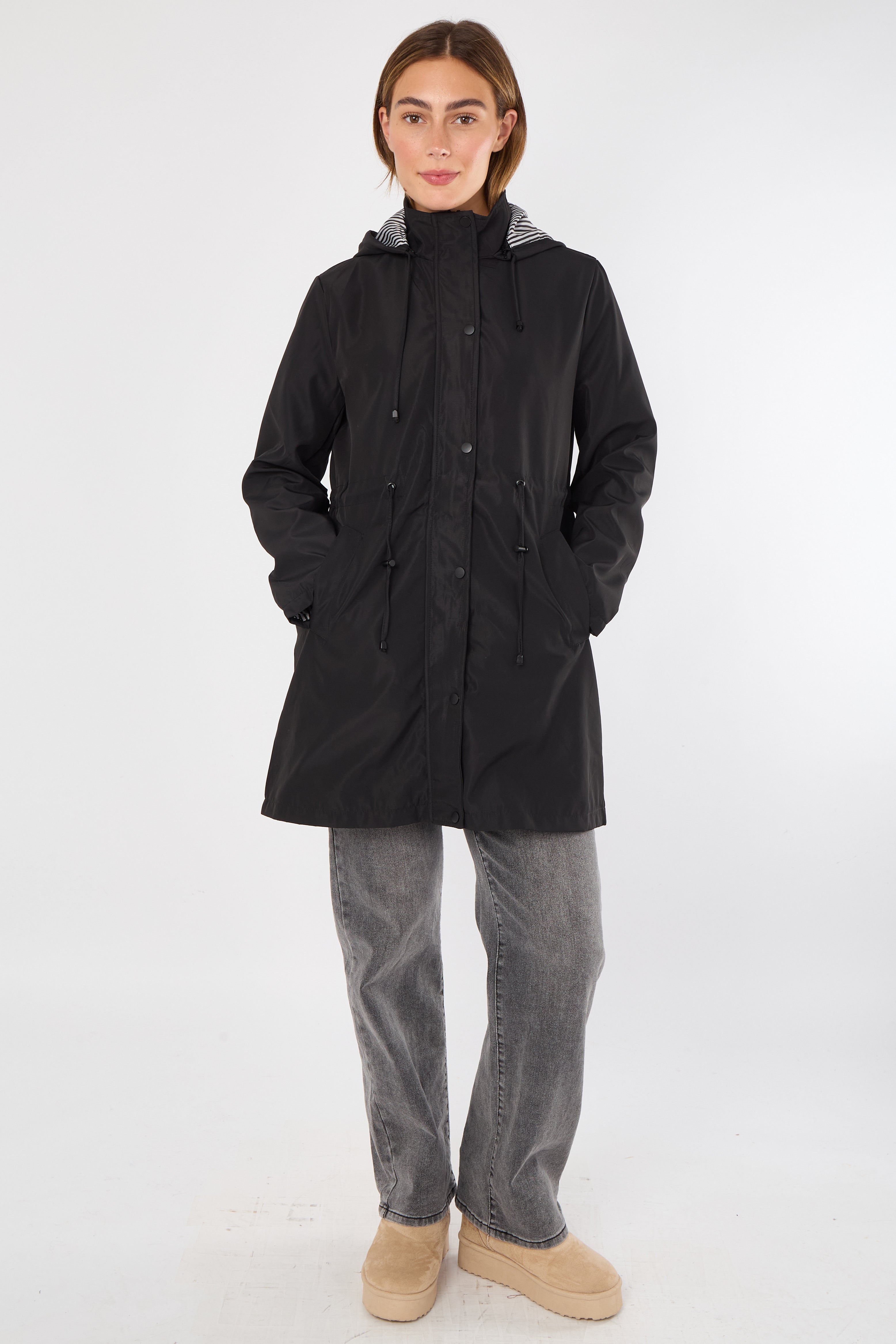 Black Hooded Drawstring Parka