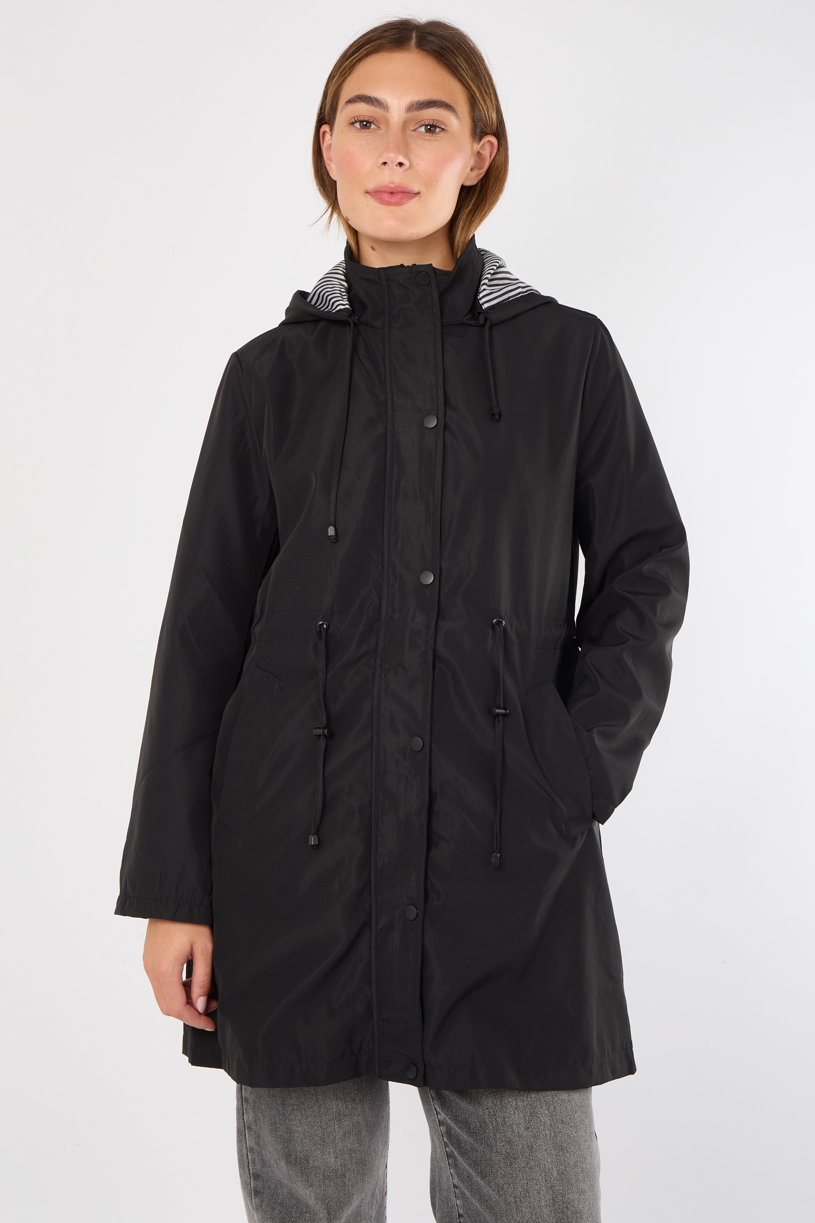 Black Hooded Drawstring Parka