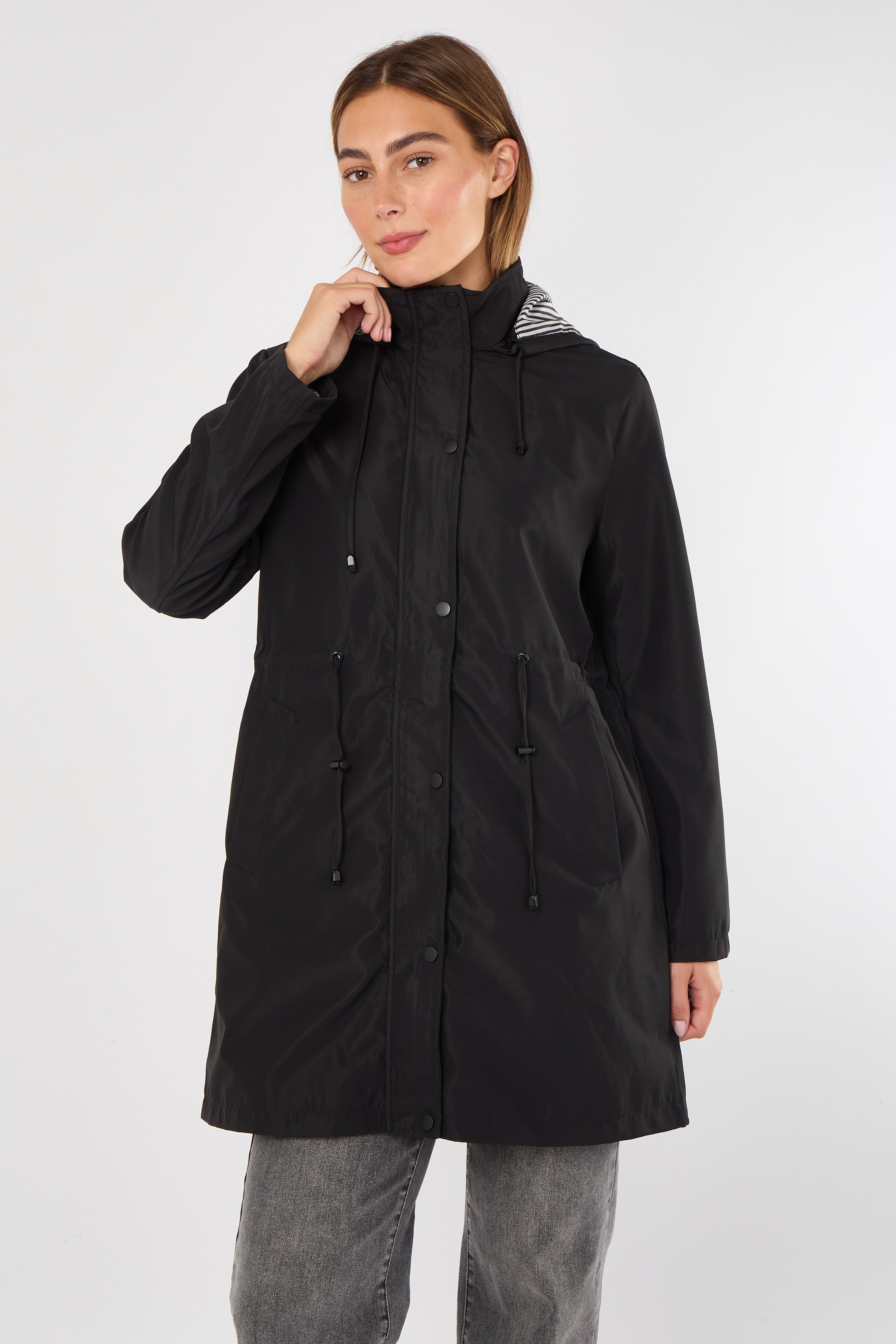 Black Hooded Drawstring Parka