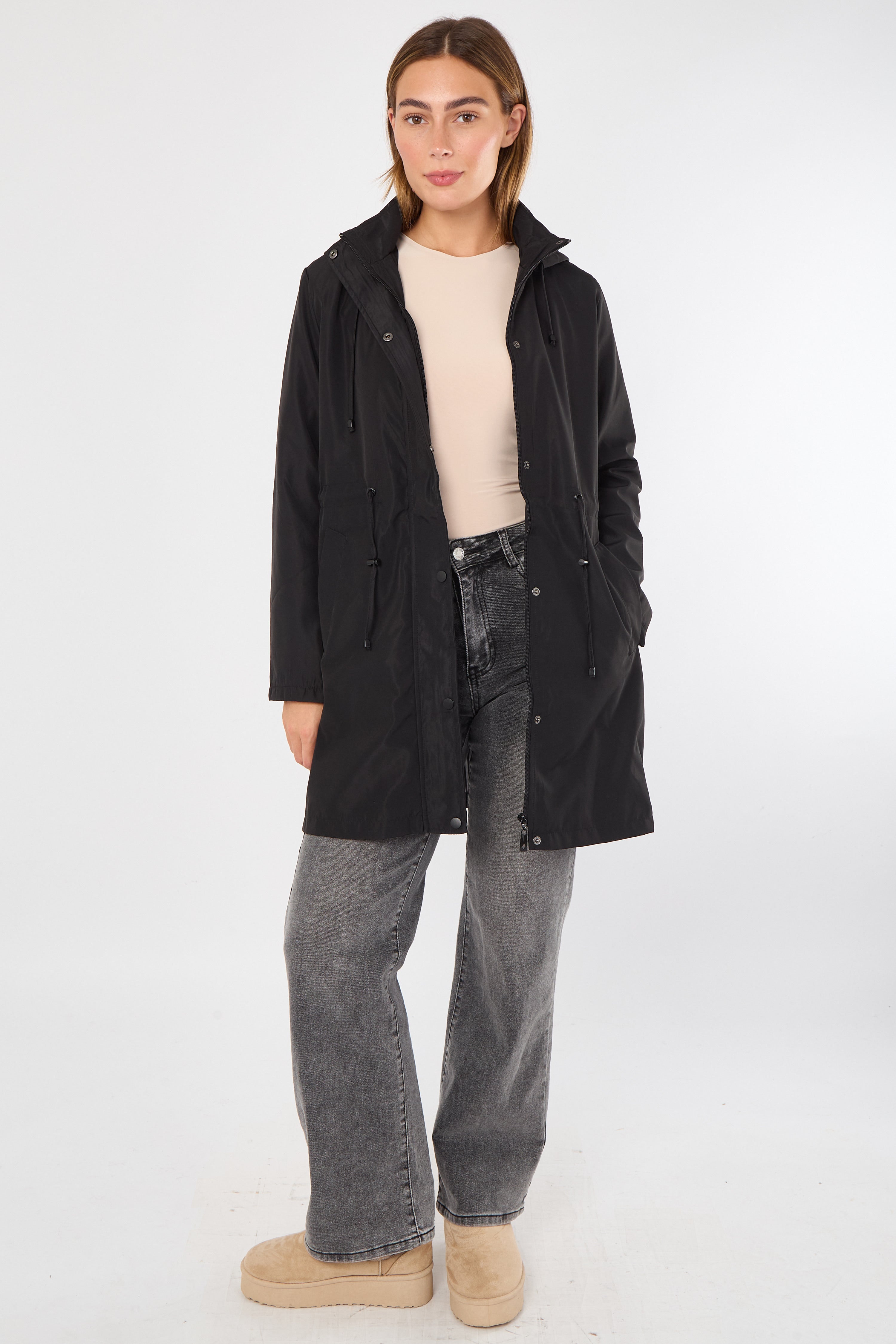Black Hooded Drawstring Parka