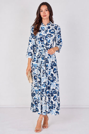 Love Sunshine Ivory Blue Botanical Print Tie Waist Maxi Dress Belted Dress Day to Night Long Sleeve Maxi Dress NEW IN Occasionwear Shirt Dress Teal