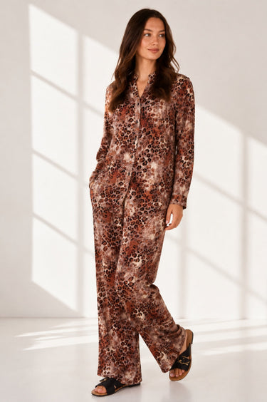 Love Sunshine Brown Leopard Print Velvety Shirt and Trouser Set Co ord sets LS-5002 LS-5002&9057 LS-9057