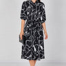 Love Sunshine Black and White Abstract Line Print Belted Midi Shirt Dress Brunch Dress Casual Dress Dress with Pockets Dresses Everyday Dress LS-2045 Workwear Dress