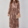 Love Sunshine Brown Leopard Print Chiffon Belted Maxi Dress Dresses Garden Party Dress Holiday Dress Leopard Print Dress Long Sleeve Dress LS-2512 Wedding Guest Dress