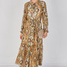 Love Sunshine Tan Paisley Chiffon Belted Maxi Dress Dresses Garden Party Dress Holiday Dress Long Sleeve Dress LS-2512 Wedding Guest Dress