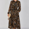 Love Sunshine Black Botanical Chiffon Belted Maxi Dress Dresses Floral Dress Garden Party Dress Holiday Dress Long Sleeve Dress LS-2512 Wedding Guest Dress