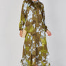 Love Sunshine Khaki Watercolour Floral Luxury Satin Maxi Dress Dresses Garden Party Dress Holiday Dress Leopard Print Dress Long Sleeve Dress LS-2512 Wedding Guest Dress