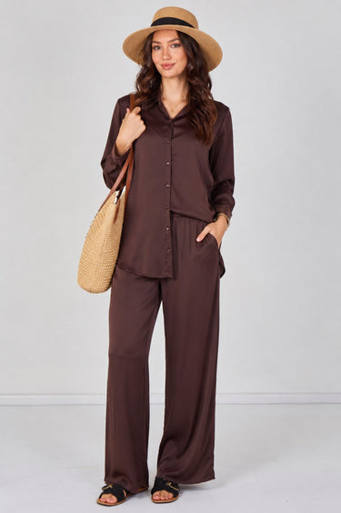 Love Sunshine Expresso Satin Shirt and Trousers Co-Ord Co ord sets LS-5002&9057 LS-9057