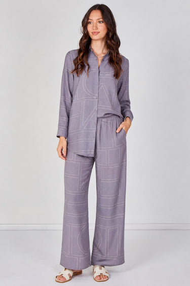 Love Sunshine Grey Geometric Print Shirt andTrouser Co-Ord Set Co ord sets LS-5002 LS-9057