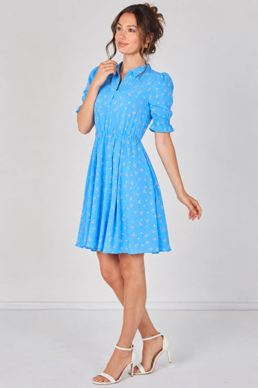 Sky Blue Ditsy Floral Tea Dress