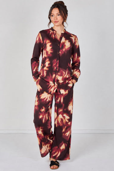 Burgundy Abstract Print Shirt and Trouser Co-Ord Set