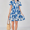 Love Sunshine Blue Floral Print Short Sleeve Flared Mini Dress Casual Dress Dresses Everyday Dress Garden Party Dress Holiday Dress LS-2339 Short Sleeve Dress Summer Dress