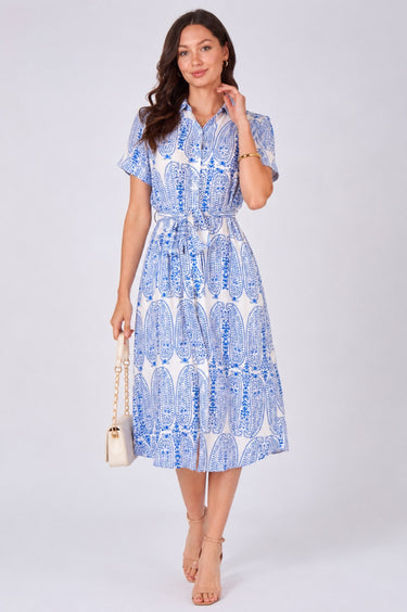 Blue Paisley Print Midi Shirt Dress