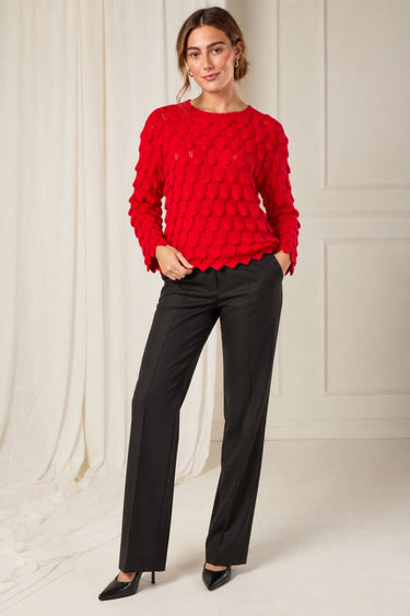 Red Scallop Textured Knit Jumper