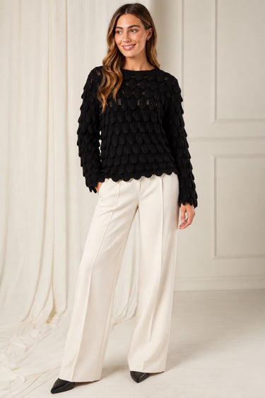 Black Scallop Textured Knit Jumper