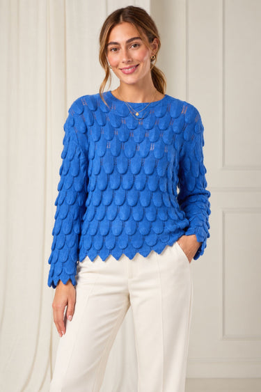 Blue Scallop Textured Knit Jumper