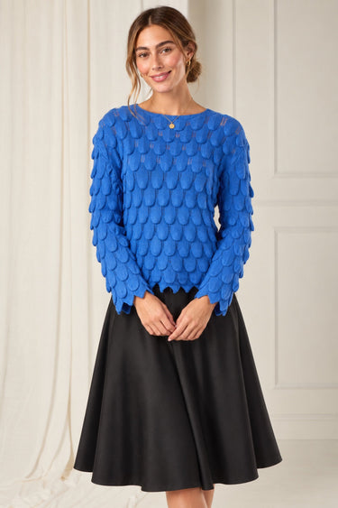 Blue Scallop Textured Knit Jumper